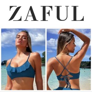 ZAFUL Ruffle Women Scoop Neck Swimsuits Lace Up Bikini Top Only. Size 8-10